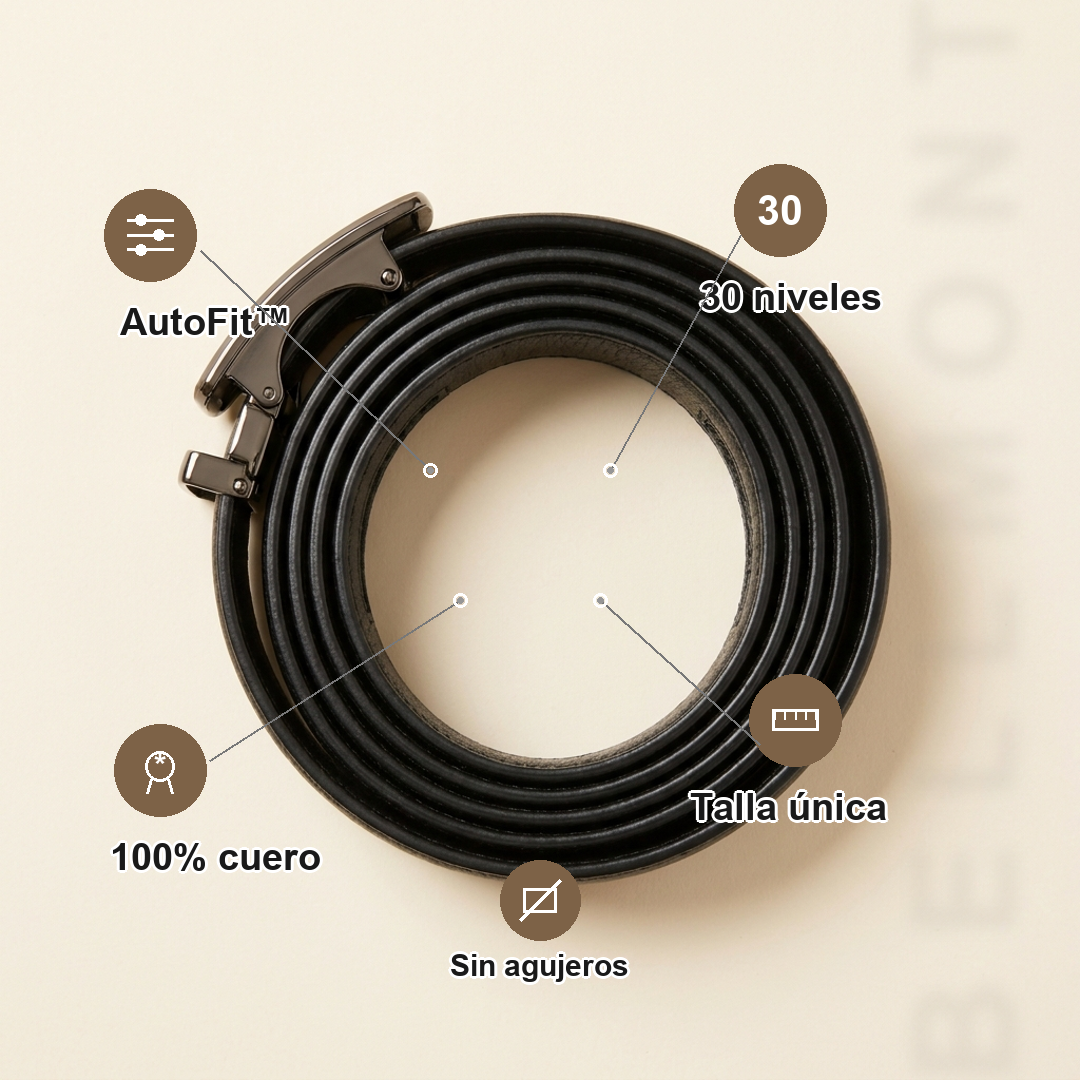 Cinturón AutoFit — 30 niveles, 100% cuero, talla única, sin agujeros